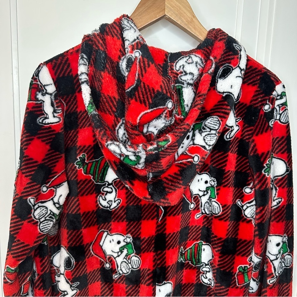 Munki Munki Snoopy Red Buffalo Plaid peanuts Onesie Pajamas fleece small - Picture 7 of 9